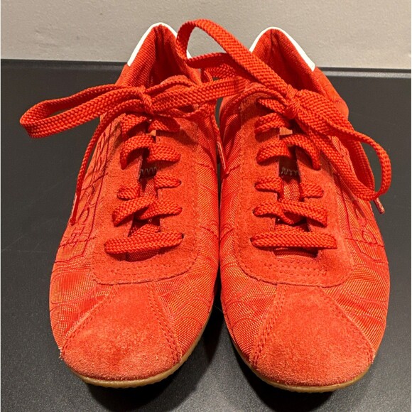 Coach Shoes - Coach Red & White Monogram Low Top Lace-Up Women’s Sneakers w/ Logo